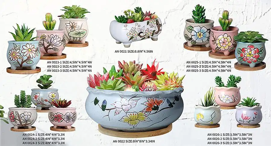  Painted succulent pots in a variety of sizes and patterns. 