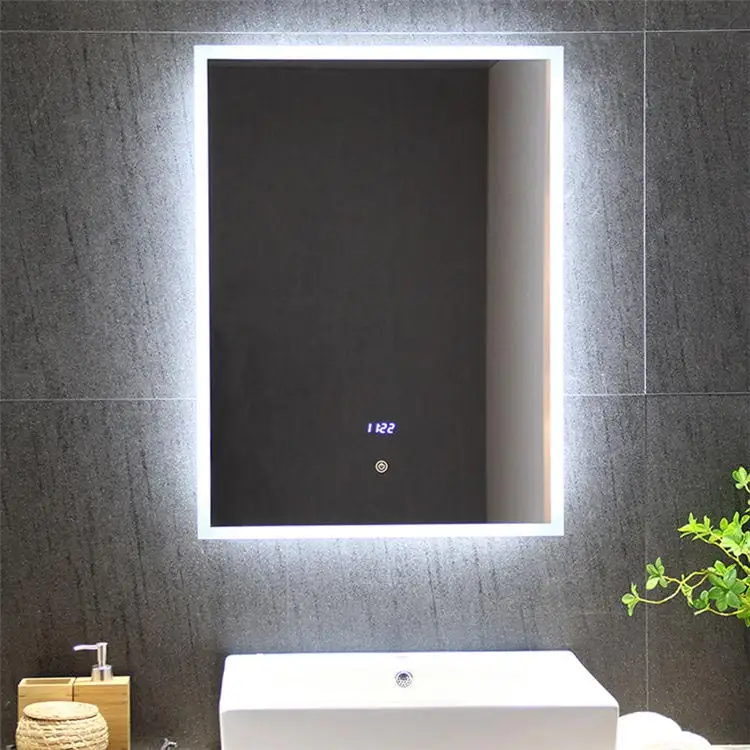 Dimmable Touch Sensor LED Clock Bathroom LED Lighted Vanity Mirror