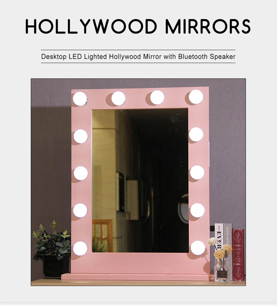 Desktop LED Lighted Hollywood Mirror with Bluetooth Speaker