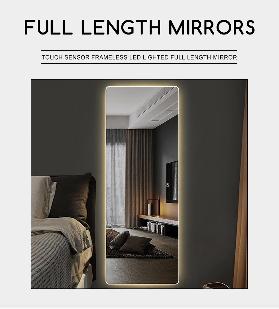 Touch Sensor Frameless LED Lighted Full Length Mirror