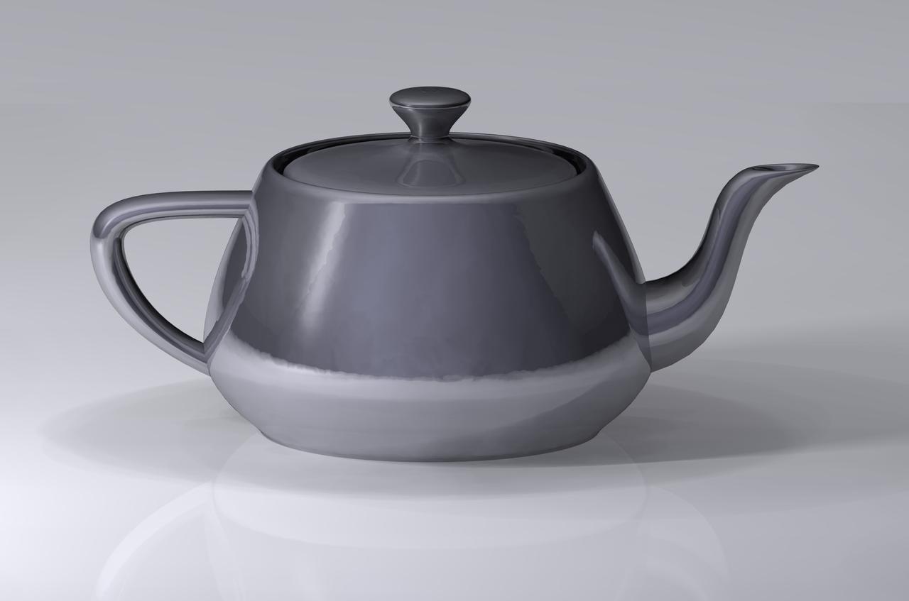 A modern render of the iconic Utah teapot model from Wikipedia
