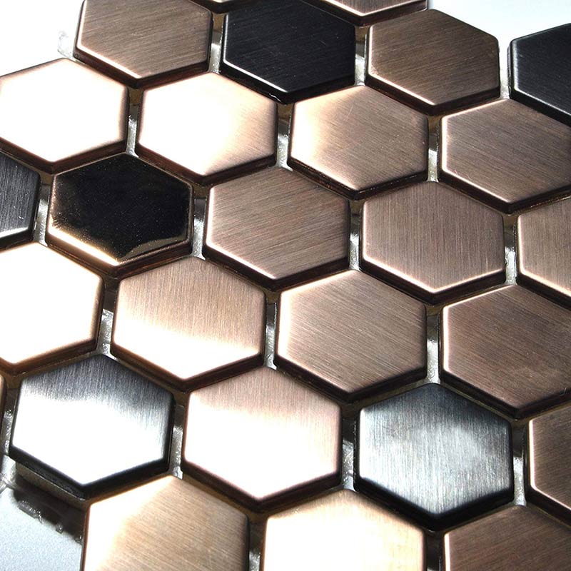 Hexagon Stainless Steel Brushed piloshed Mosaic Tile 