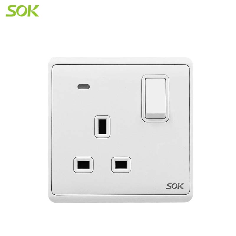 13A 250V Single Pole Switched BS Socket Outlets with Neon 1 Gang White