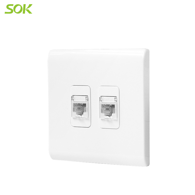 2 Gang RJ45 LAN Socket Outlets White