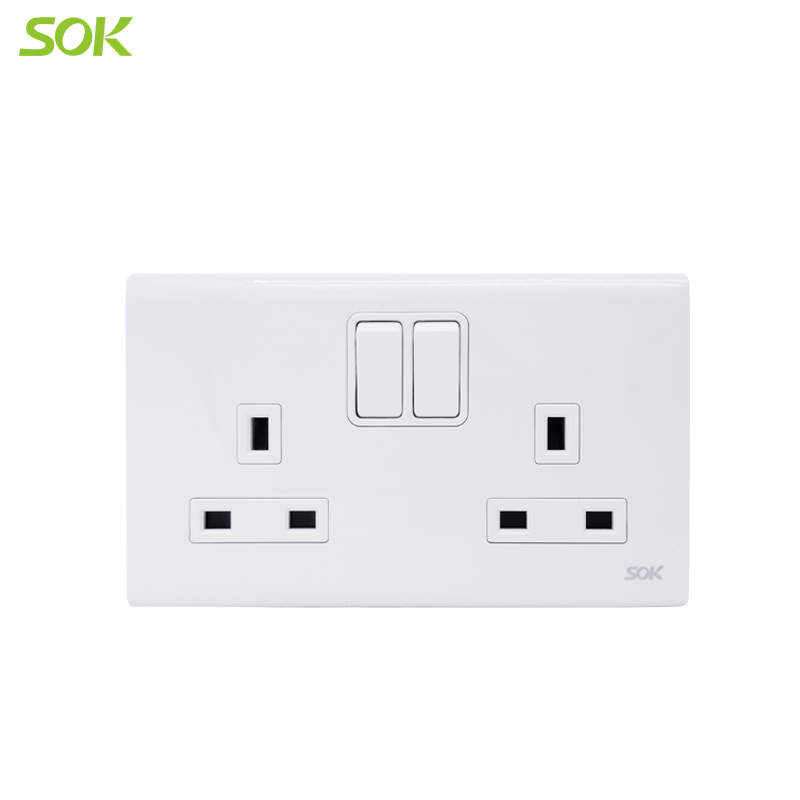 13A 250V Double Pole Switched BS Socket Outlets White 2 Gang