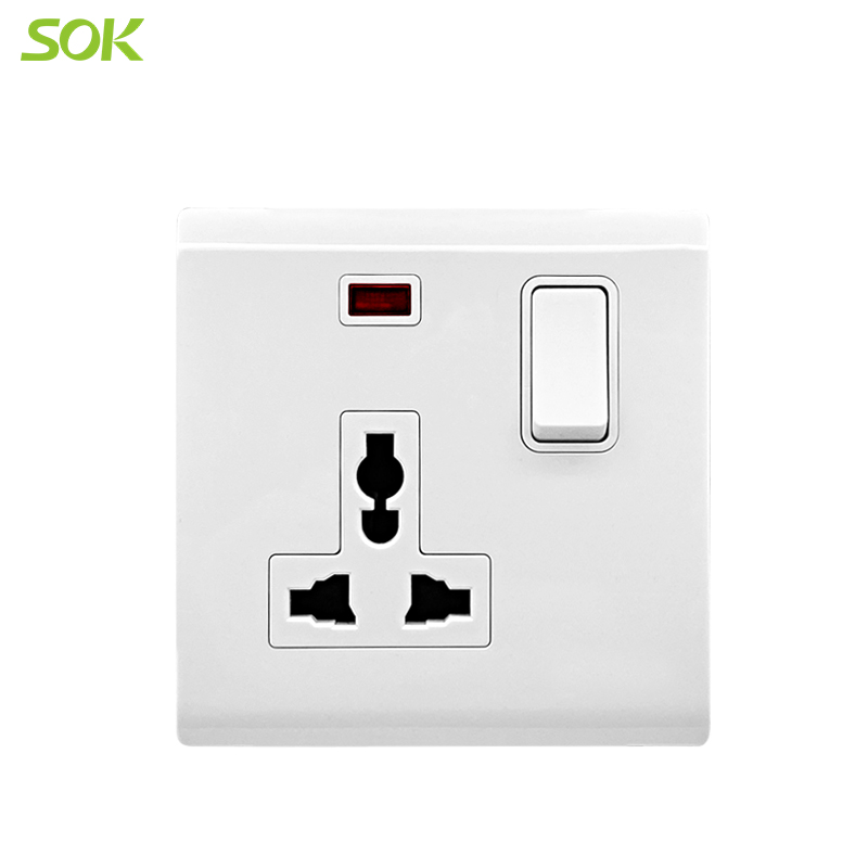 13a 250v Switched Universal Socket Outlet With Neon White 1 Gang